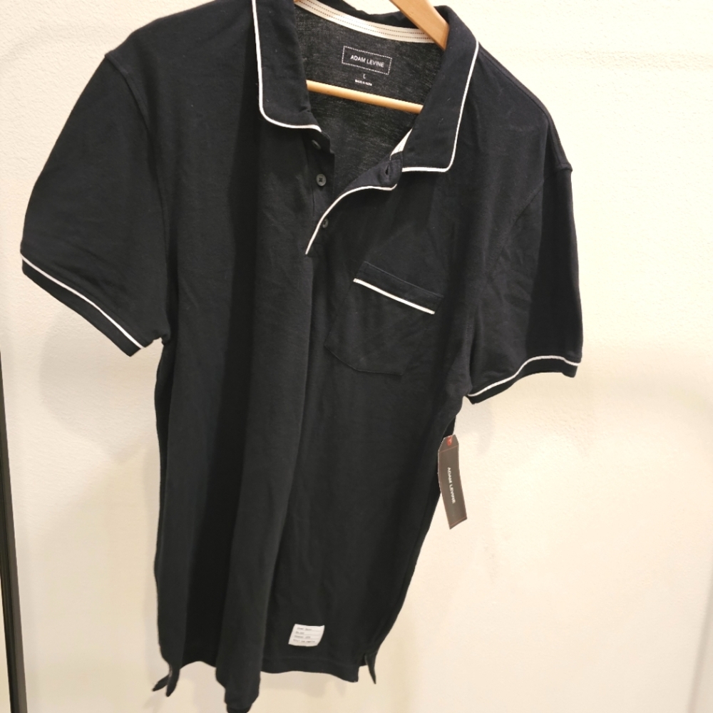Black and White Trim Polo Shirt by Adam Levine Collection